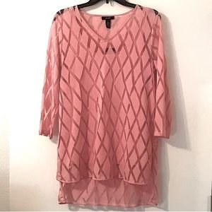 Alfani pink Barbicore blouse cami lining diagonal pattern 3/4 sleeve